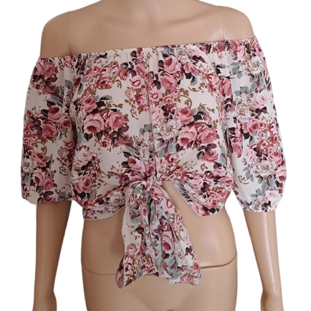 Love J floral convertible crop top tie at waist top